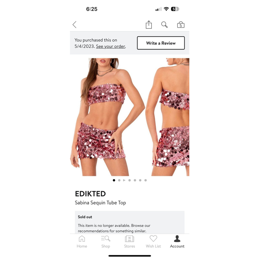 edikted sequin top and skirt extra small